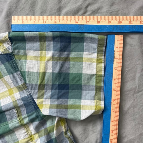 MOUNTAIN HARDWEAR Short Sleeve Button Up Shirt Mens Size Large Green Blue Yellow - Picture 7 of 13
